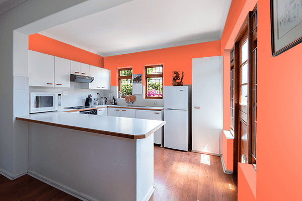 Pretty Photo frame on Outrageous Orange color kitchen interior wall color