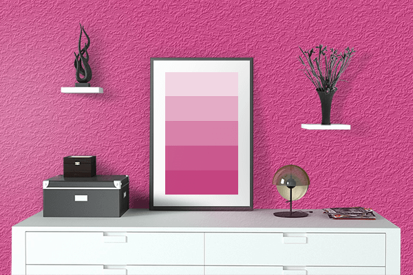 Pretty Photo frame on Intense Hot Pink color drawing room interior textured wall