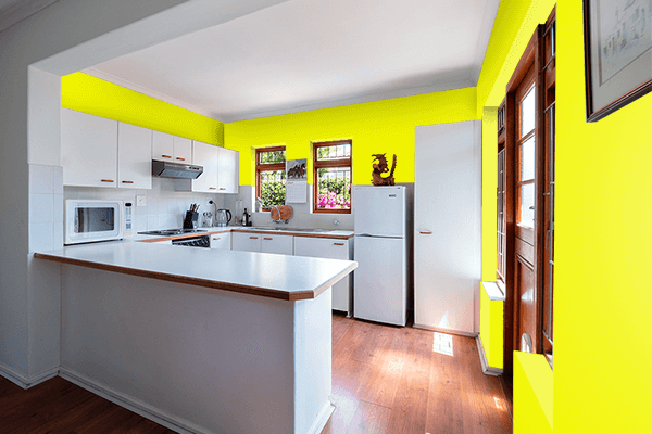 Pretty Photo frame on Shocking Yellow color kitchen interior wall color