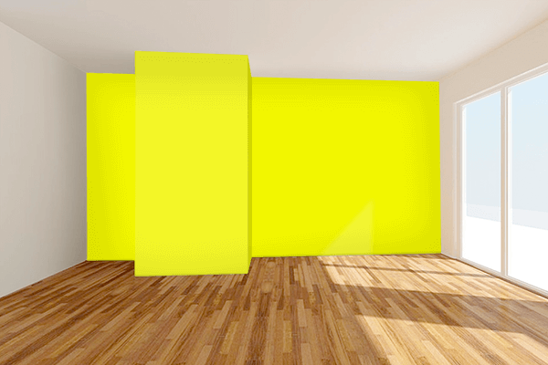 Pretty Photo frame on Shocking Yellow color Living room wal color
