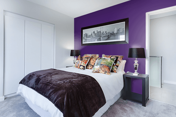 Pretty Photo frame on Cool Purple color Bedroom interior wall color
