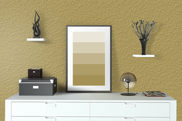 Pretty Photo frame on Dull Gold color drawing room interior textured wall