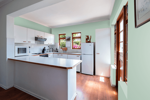 Pretty Photo frame on Aqua Foam color kitchen interior wall color