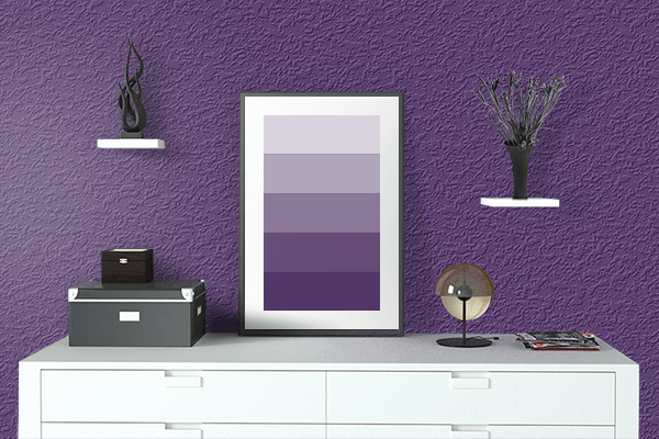 Pretty Photo frame on Indian Purple color drawing room interior textured wall