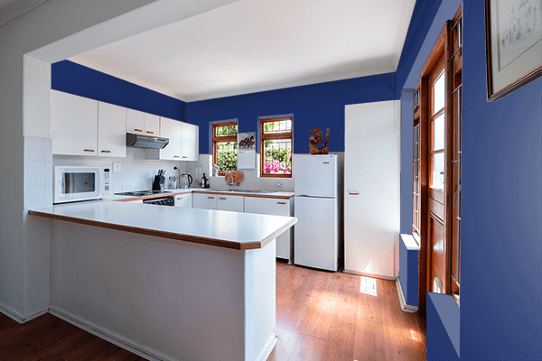 Pretty Photo frame on Intense Sapphire Blue color kitchen interior wall color