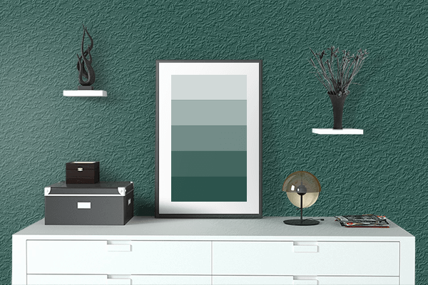 Pretty Photo frame on Swedish Green color drawing room interior textured wall