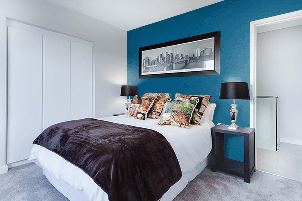 Pretty Photo frame on Mykonos Blue color Bedroom interior wall color