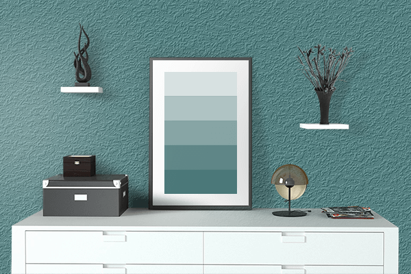 Pretty Photo frame on Seafoam Green color drawing room interior textured wall