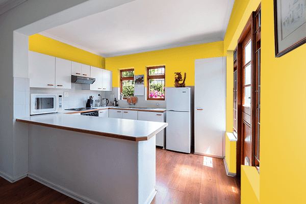 Pretty Photo frame on Tulip Yellow color kitchen interior wall color