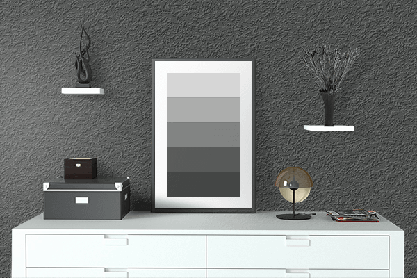 Pretty Photo frame on Ash Black color drawing room interior textured wall
