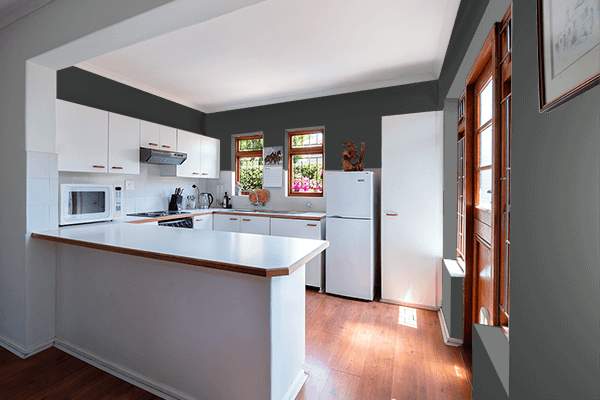 Pretty Photo frame on Ash Black color kitchen interior wall color
