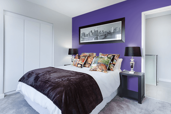 Pretty Photo frame on Simple Indigo color Bedroom interior wall color