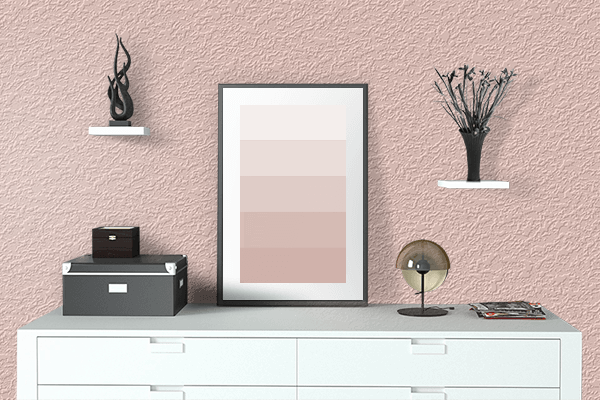 Pretty Photo frame on Almond Pink color drawing room interior textured wall