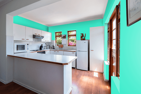 Pretty Photo frame on Green Cyan color kitchen interior wall color