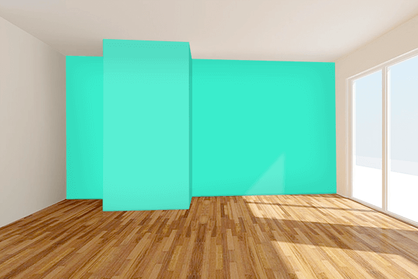 Pretty Photo frame on Green Cyan color Living room wal color