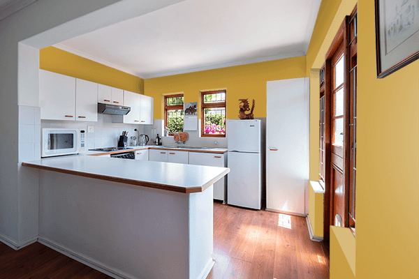 Pretty Photo frame on Original Gold color kitchen interior wall color