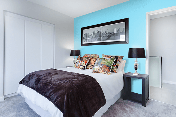 Pretty Photo frame on Heavenly Aqua color Bedroom interior wall color