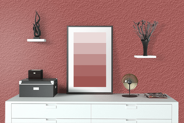 Pretty Photo frame on Retro Red color drawing room interior textured wall