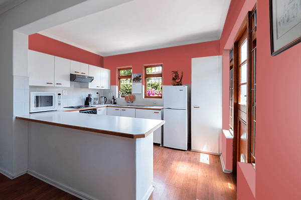 Pretty Photo frame on Retro Red color kitchen interior wall color
