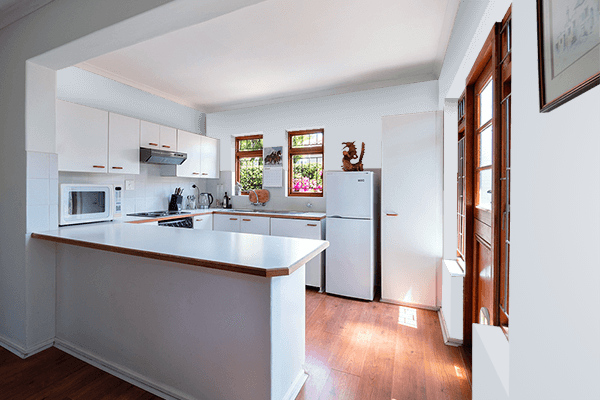 Pretty Photo frame on Satin White color kitchen interior wall color