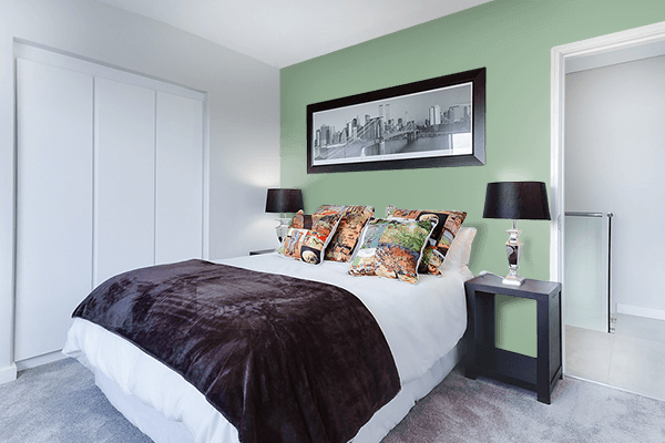 Pretty Photo frame on Light-hearted Green color Bedroom interior wall color