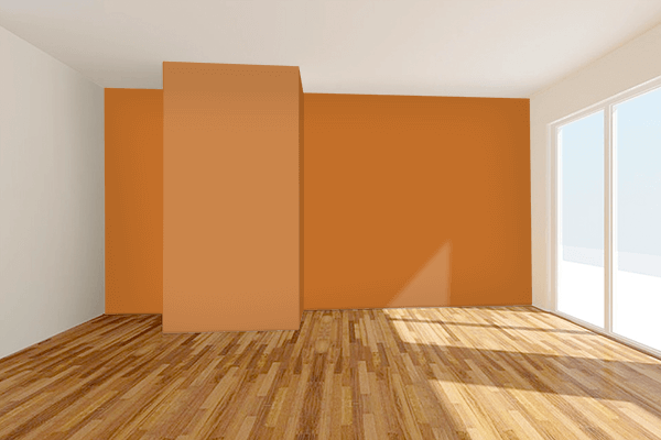 Pretty Photo frame on Orange Brown color Living room wal color