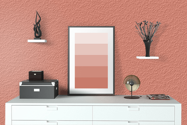 Pretty Photo frame on Coral Senerade color drawing room interior textured wall
