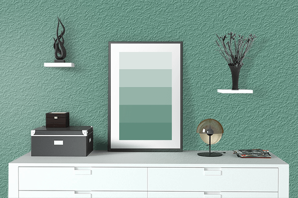 Pretty Photo frame on Succulent Green color drawing room interior textured wall