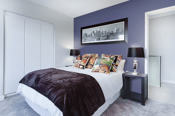 Pretty Photo frame on Deep Lavender color Bedroom interior wall color