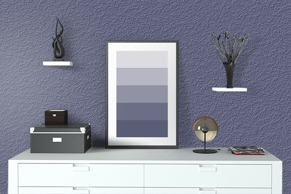 Pretty Photo frame on Deep Lavender color drawing room interior textured wall