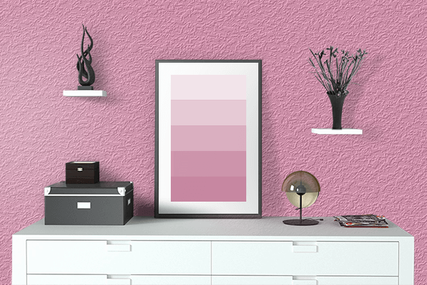 Pretty Photo frame on Cosmic Pink color drawing room interior textured wall