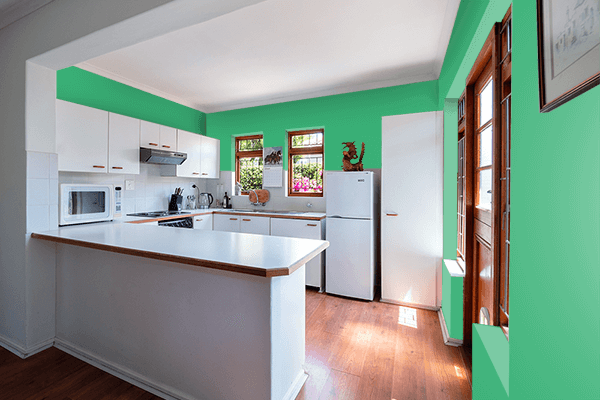 Pretty Photo frame on Caribbean Green color kitchen interior wall color