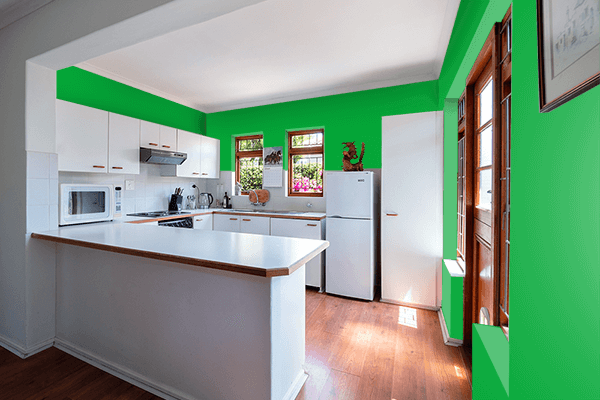 Pretty Photo frame on Super Green color kitchen interior wall color