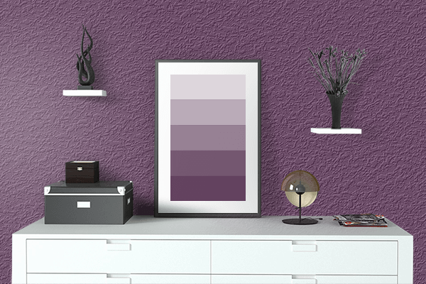 Pretty Photo frame on Intense Purple color drawing room interior textured wall