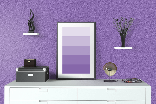 Pretty Photo frame on Spanish Lavender color drawing room interior textured wall