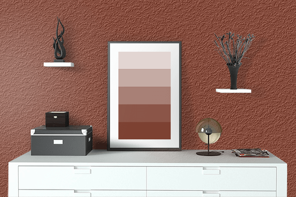 Pretty Photo frame on Bright Mahogany color drawing room interior textured wall