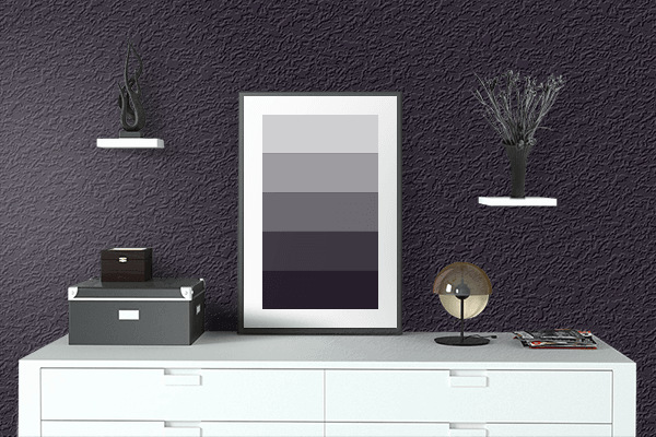 Pretty Photo frame on Black Purple color drawing room interior textured wall