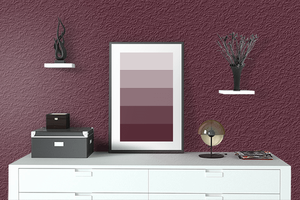 Pretty Photo frame on Intense Burgundy color drawing room interior textured wall