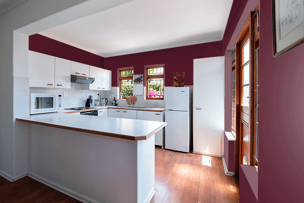 Pretty Photo frame on Intense Burgundy color kitchen interior wall color