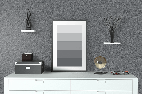 Pretty Photo frame on Iron Gray color drawing room interior textured wall