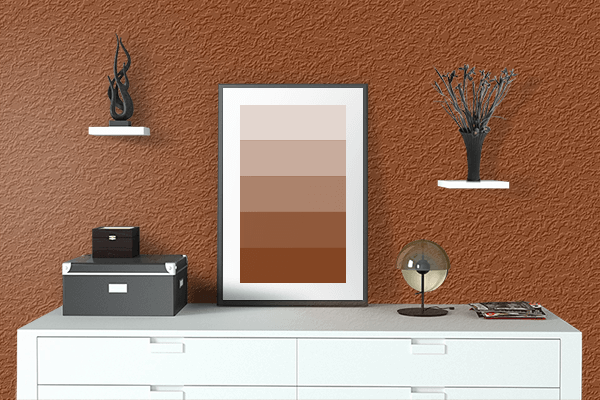 Pretty Photo frame on Intense Brown color drawing room interior textured wall