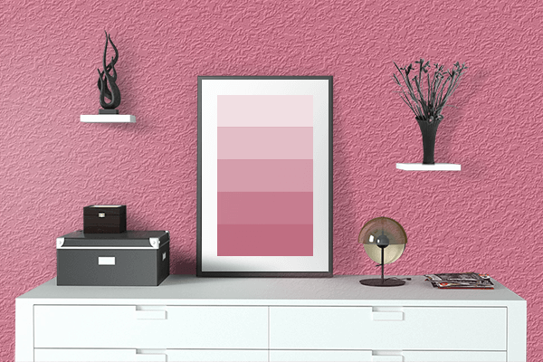 Pretty Photo frame on Red Pink color drawing room interior textured wall