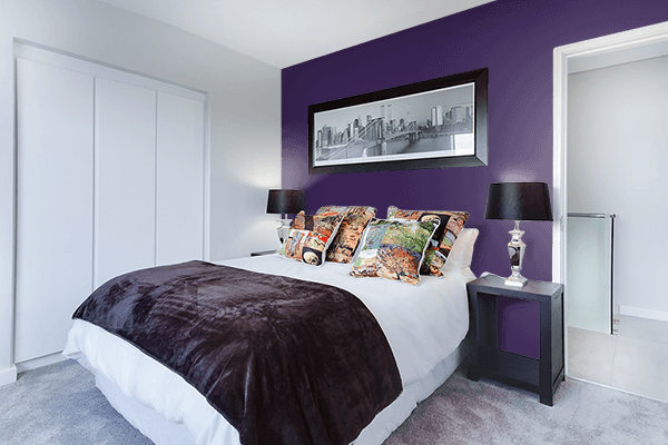 Pretty Photo frame on Powerful Violet color Bedroom interior wall color