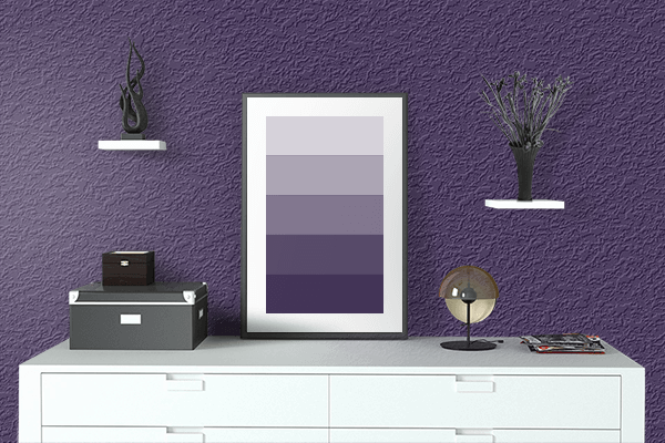 Pretty Photo frame on Powerful Violet color drawing room interior textured wall
