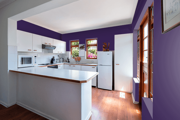 Pretty Photo frame on Powerful Violet color kitchen interior wall color