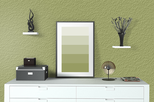 Pretty Photo frame on April Green color drawing room interior textured wall