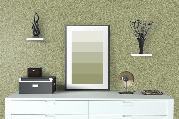 Pretty Photo frame on Wasabi Green color drawing room interior textured wall