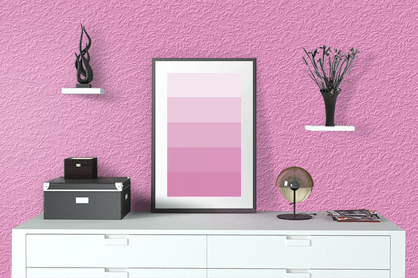 Pretty Photo frame on Intense Pink color drawing room interior textured wall