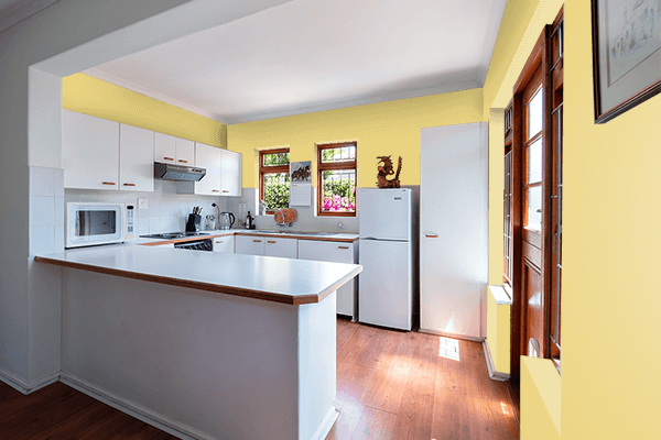 Pretty Photo frame on Custard Yellow color kitchen interior wall color