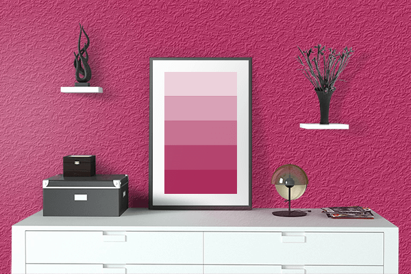 Pretty Photo frame on Bright Rose (Pantone) color drawing room interior textured wall